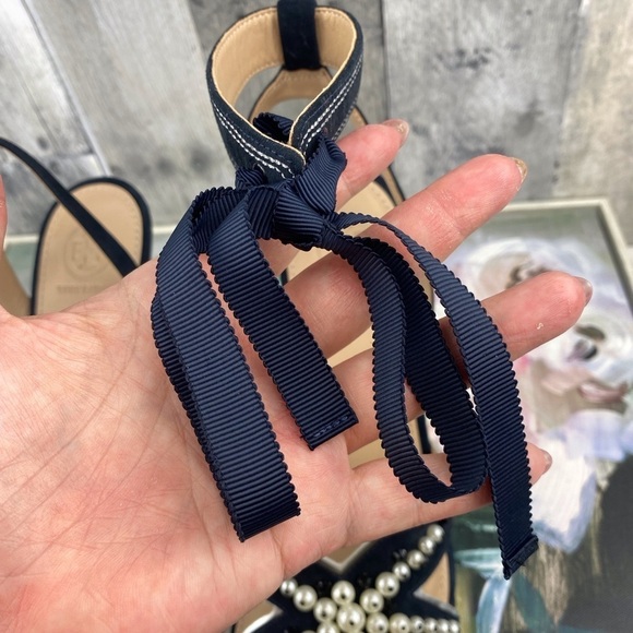 Tory Burch Sea Star Starfish Beaded Pearl Ribbon Tie Strappy Heels Size 10. - Picture 6 of 15